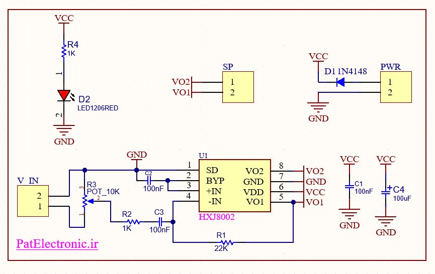 آمپلی فایر با آی سی HXJ8002 1 HXJ8002 SCHEMOTIC