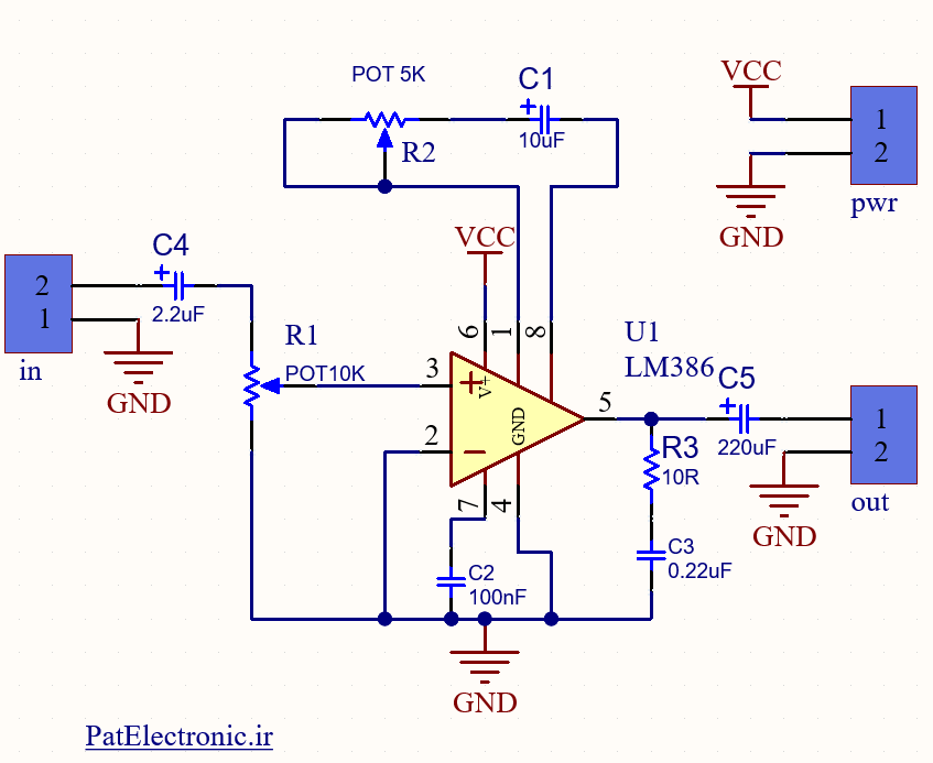 آمپلی فایر با ایسی LM386 2 amp lm386 schematic
