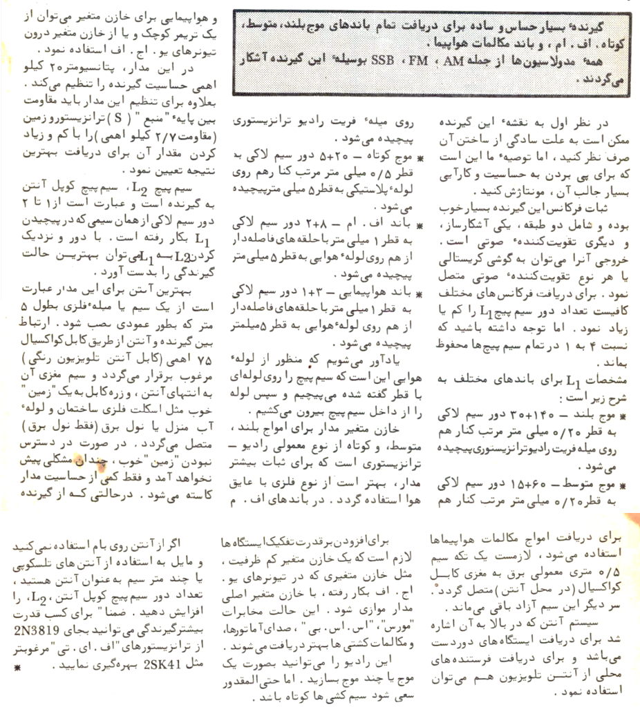 توضیحات گیرنده رادیویی طرح محمد عاملی