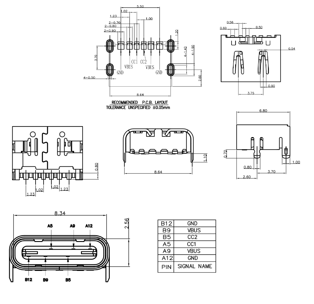 کانکتور Connector_USB_Type_C_6Pin 2 6 Pin C Type USB Connector 1